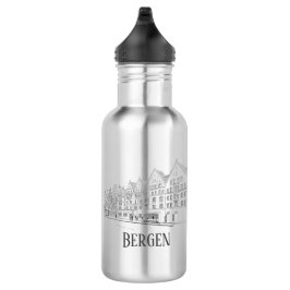 Garrafa Paisagem Urbana de Bergen Noruega Desenho Linear B