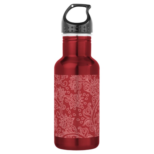 Garrafa Paisley Vermelho Damasco Designer Floral Vintage C (Frente)