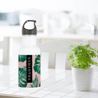 Palma rosa tropical e verde deixa padrão e nome