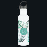Garrafa Palma Tropical Verde Cor de água deixa monograma<br><div class="desc">Personalize com uma primeira garrafa de água com as minhas folhas de palmeiras,  cor de água verde,  tropical.</div>