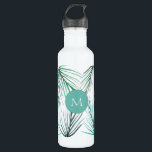 Garrafa Palma Tropical Verde Cor de água deixa monograma<br><div class="desc">Personalize com uma primeira garrafa de água com as minhas folhas de palmeiras,  cor de água verde,  tropical.</div>