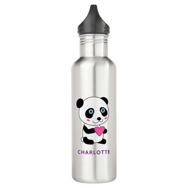Garrafa Panda bonita com coração rosa + nome (Esquerda)