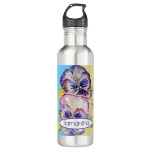 Garrafa Pansy Watercolor Patterno a rosa e amarelo pálido