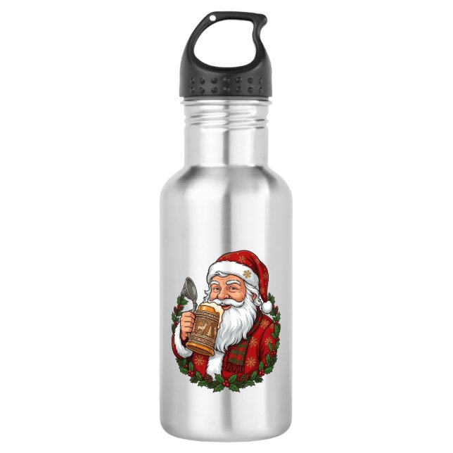 Garrafa Papai Noel de Natal segurando copo de cerveja (Frente)