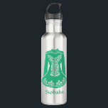 Garrafa Para Dançarinos Verdes Irlandeses Personalizados<br><div class="desc">Crie um presente personalizado para quem ama a dança irlandesa. Esta garrafa de água ilustra o vestido de uma bailarina irlandesa em verde-calcinha. Está pronto para ser personalizado com um nome ou outro texto abaixo em caracteres verdes correspondentes.</div>