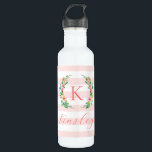 Garrafa Paradise Floral e Stripes Monograma<br><div class="desc">Este design de moda divertida apresenta um fundo branco, cor-de-rosa e listrado, com uma coroa floral colorida. Personalize o design com seu nome e monograma ou outro texto. Use as ferramentas de design para escolher qualquer cor de fundo, editar as fontes de texto e as cores ou carregar suas próprias...</div>