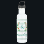 Garrafa Paradise Floral e Stripes Monograma<br><div class="desc">Esta design de moda divertida apresenta um fundo listrado branco e menta minta com coroa floral colorida. Personalize o design com seu nome e monograma ou outro texto. Use as ferramentas de design para escolher qualquer cor de fundo, editar as fontes de texto e as cores ou carregar suas próprias...</div>