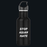 Garrafa Pare o ódio asiático, branco preto<br><div class="desc">Parem com o ódio asiático,  garrafa de água branca negra de aço inoxidável Pare a violência contra pessoas asiáticas,  Pare com crimes de ódio contra o vírus Corona,  comunidade AAPI</div>