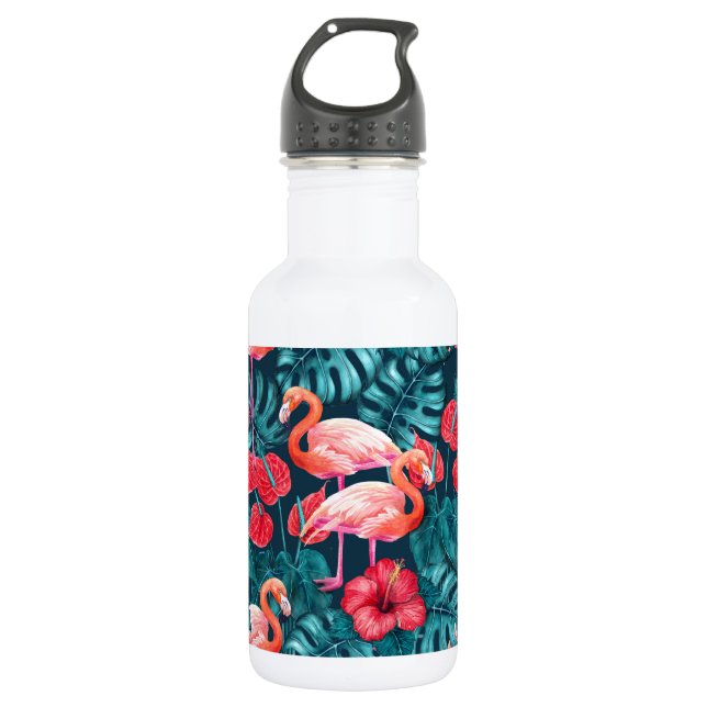 Garrafa Pássaros Flamingo e aquarela de jardim tropical (Frente)