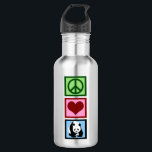 Garrafa Peace Love Pandas<br><div class="desc">Um sinal de paz, coração, e um urso panda fofo. Eu adoro pandas bonito.</div>