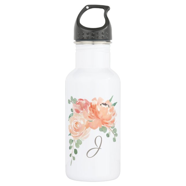 Garrafa Peach Floral Buquê com qualquer Monograma (Frente)
