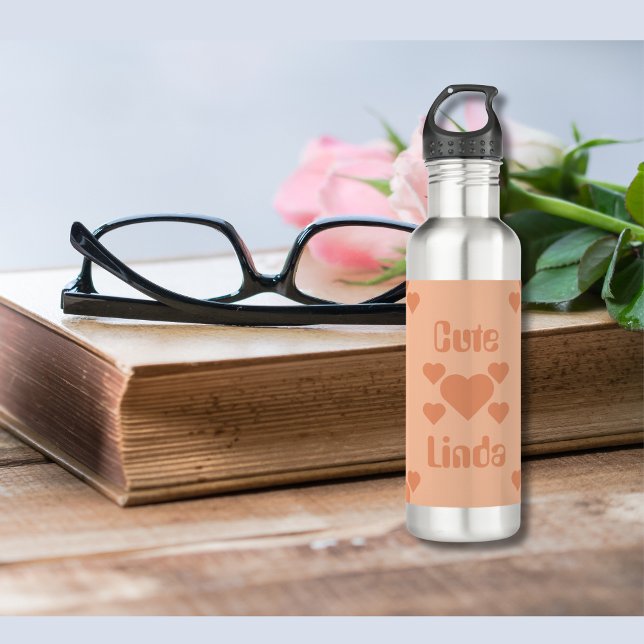 Garrafa Peach Hearts Bilíngue "Cute" "Linda" (Bilingual peach stalinless steal water bottle, custom text, Spannsh. Multilingual project)