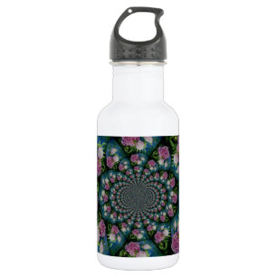 Garrafa Pedônio branco-rosa, cor-de-água floral, mandala