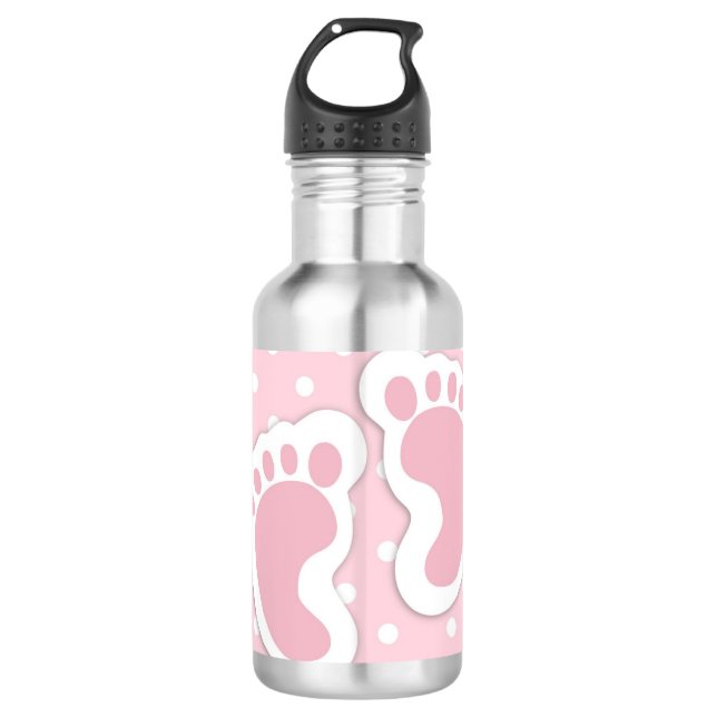 Garrafa Pegadas de bebê rosa-branca (Frente)