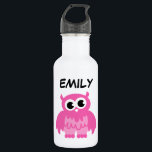 Garrafa Personalizado personalizado de desenho animado de<br><div class="desc">Um desenho personalizado de uma ave de coruja rosa-rosa, chamado garrafa de água de aço inoxidável. Ideia de presente esportivo para crianças, treinadores, jogadores, companheiros de equipe, fãs de esportes etc. design de tipografia divertida para nome personalizado, citação engraçada, slogan ou monograma. Crie o seu único frasco de bebida monograma....</div>