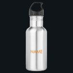 Garrafa Personalizar com nome, laranja minimalista de text<br><div class="desc">Personalizar com o nome,  uma garrafa de água laranja de aço inoxidável mínima de texto</div>