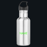 Garrafa Personalizar com nome, texto minimalista verde neo<br><div class="desc">Personalizar com o nome,  uma garrafa de água de aço inoxidável verde neon minimalista de texto</div>