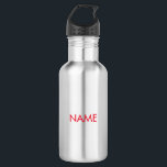 Garrafa Personalizar com nome, texto minimalista vermelho<br><div class="desc">Personalizar com o nome,  uma garrafa de água de aço inoxidável vermelho minimalista de texto</div>