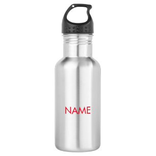 Garrafa Personalizar com nome, texto minimalista vermelho
