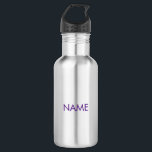 Garrafa Personalizar com nome, texto mínimo roxo<br><div class="desc">Personalizar com o nome,  uma garrafa de água de aço inoxidável roxo minimalista de texto</div>