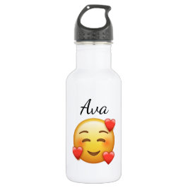 Garrafa Personalized Name Water Bottle with Hearts Emoji