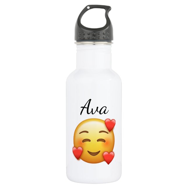 Garrafa Personalized Name Water Bottle with Hearts Emoji (Frente)