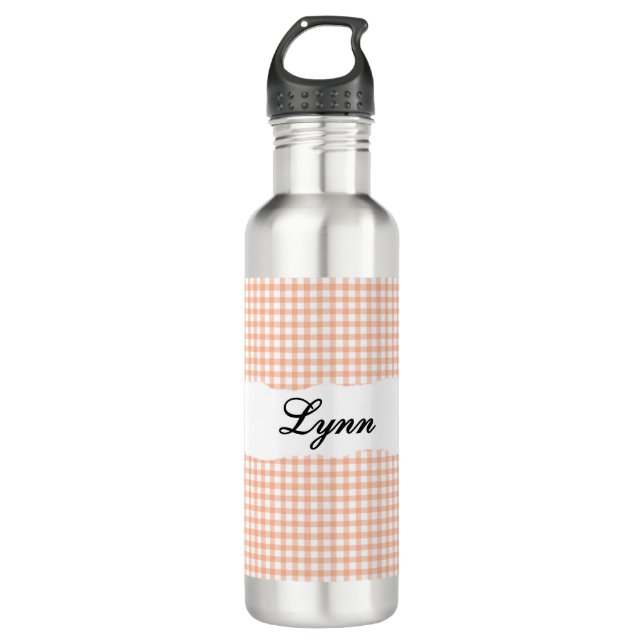 Garrafa Personalized Orange Gingham Pattern & Custom Name (Frente)