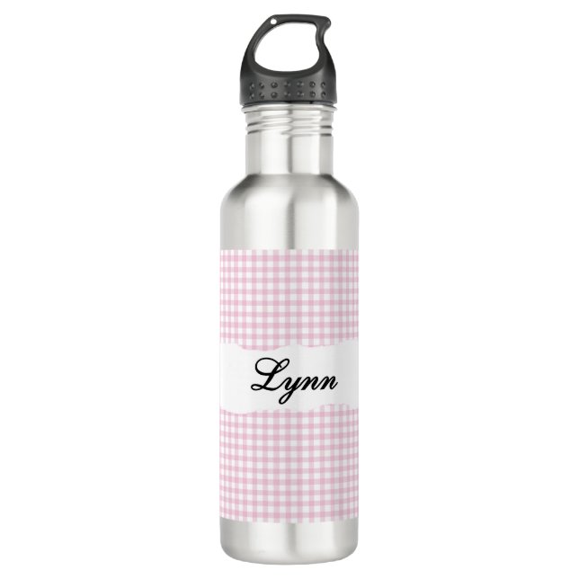 Garrafa Personalized Pink Gingham Pattern & Custom Name (Frente)