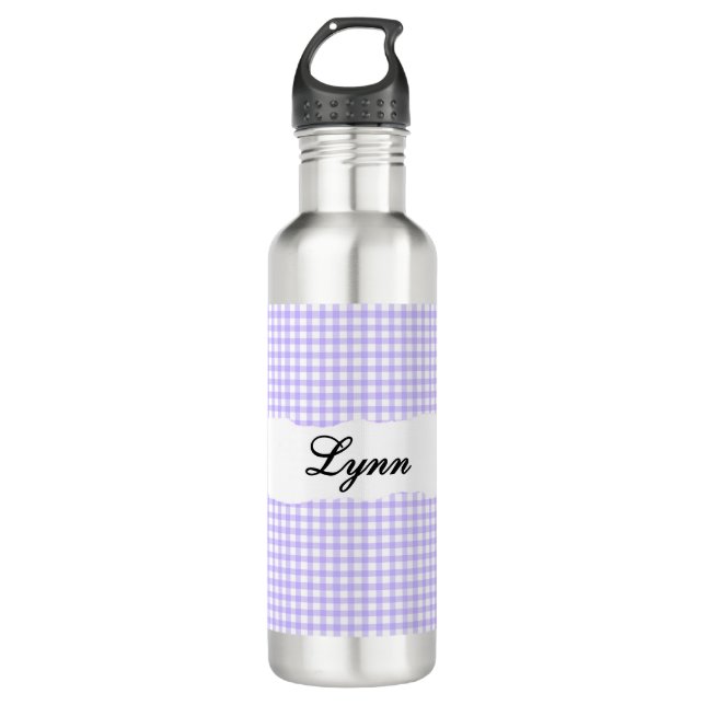 Garrafa Personalized Purple Gingham Pattern & Custom Name (Frente)