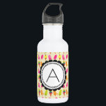Garrafa Picles e Monograma Personalizado Sorvete<br><div class="desc">Uma garrafa de água com um doce padrão de Verão,  contendo picolés e cones de sorvete em aquarelas vibrantes coloridas. Escreva seu dentro de monograma personalizado com uma forma de flor branca.</div>