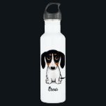 Garrafa Piebald Dachshund| Cachorro Cachorro com Texto Per<br><div class="desc">Garrafa de água do Piebald Dachshund Lover. Preto,  bronzeado e branco Doxie. Personalize com seu próprio texto para um presente personalizado divertido.</div>