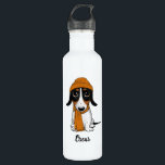 Garrafa Piebald Dachshund | Cachorro do hipster com texto<br><div class="desc">Garrafa d'água de Piebald Dachshund Lover. Preto,  bronzeado e Doxie branco. Personalize com seu próprio texto para um presente personalizado divertido.</div>