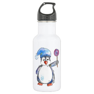 Garrafa Pinguim branco bonito com um pirulito