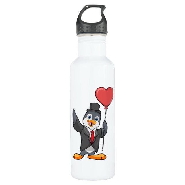 Garrafa Pinguim como Groom com Heart Ballon (Frente)