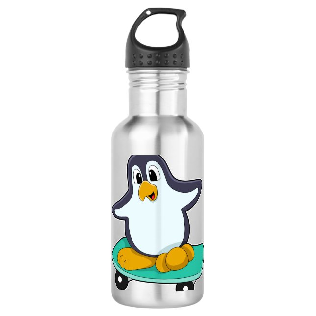 Garrafa Pinguim como Patinador no skate (Frente)