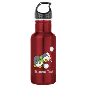 Garrafa Pinguim de Natal pegando uma bola de neve