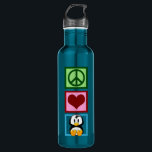 Garrafa Pinguins de Paz e Amor<br><div class="desc">Um pinguim bonito sentado ao lado de um sinal de paz e um coração. Eu adoro animais adoráveis.</div>