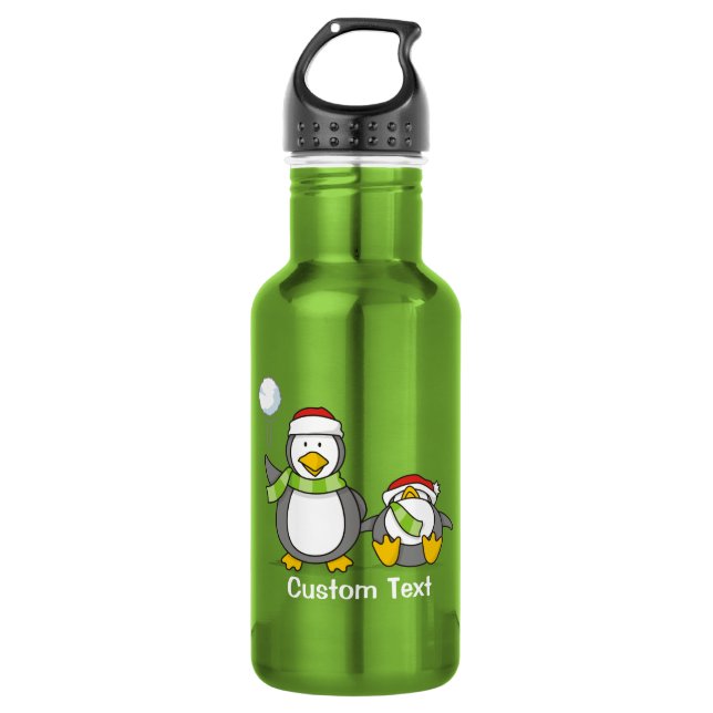 Garrafa Pinguins se atirando bolas de neve no Natal (Frente)