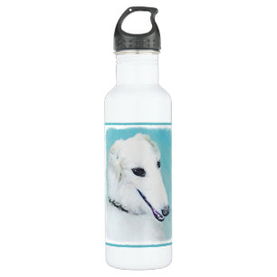 Garrafa Pintura de Borzoi (branca) - Arte de Cachorro Orig