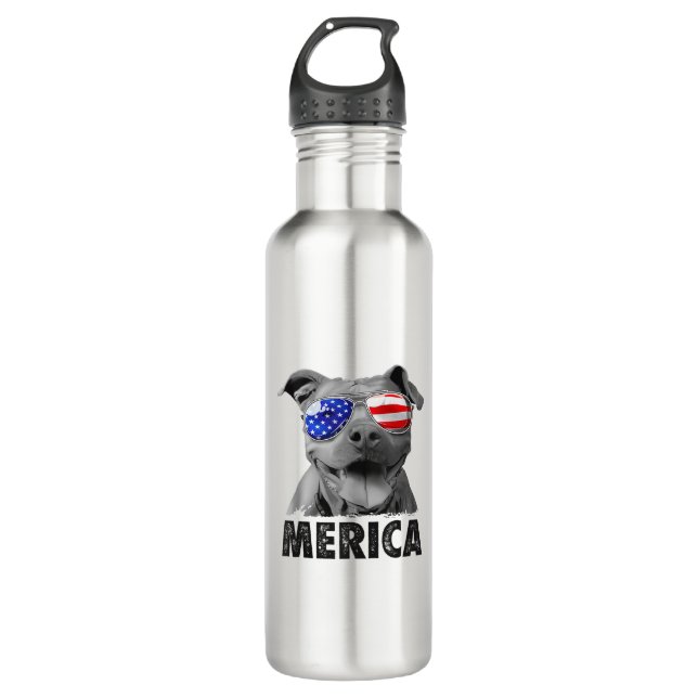 Garrafa Pit Bull 4 de julho Merica Men American Flag Sung (Frente)
