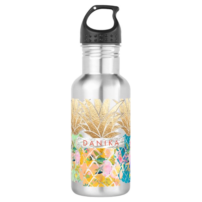 Garrafa PixDezines Aloha Pineapple+Floral (Frente)