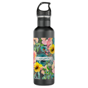 Garrafa PixDezines Floral Watercolor Teal, Amarelo