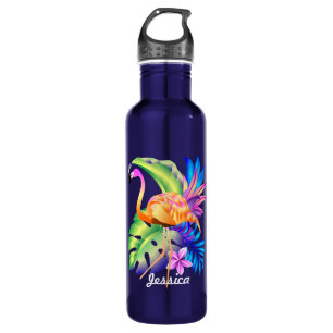 Garrafa Plantas Tropicais e Flamingo Personalizadas