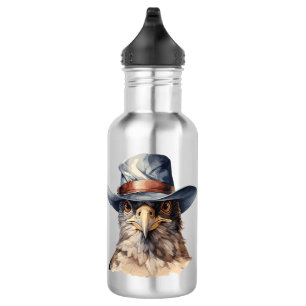 Garrafa Pombo engraçado vestindo um chapéu de cowboy, aqua