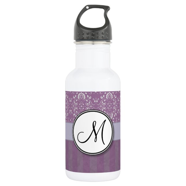 Garrafa Prata em Damasco de Lavanda com Stripes e Monogram (Frente)