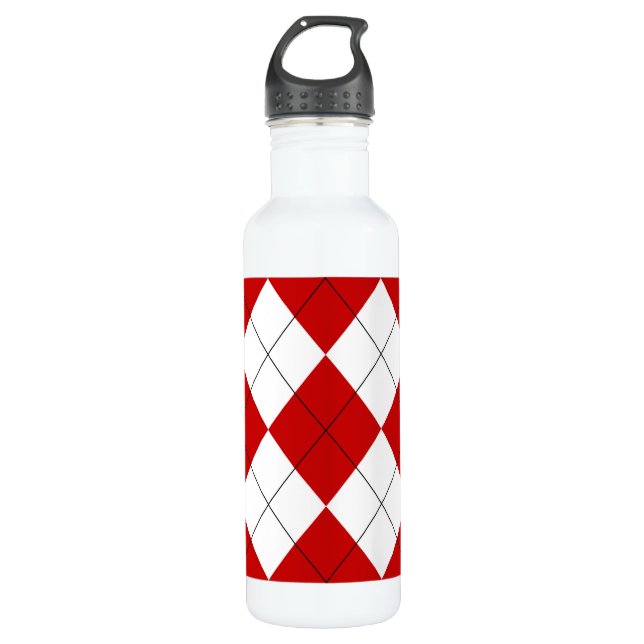 Garrafa Preppy Argyle Tartan Diamond Xadrez Vermelho Branc (Frente)