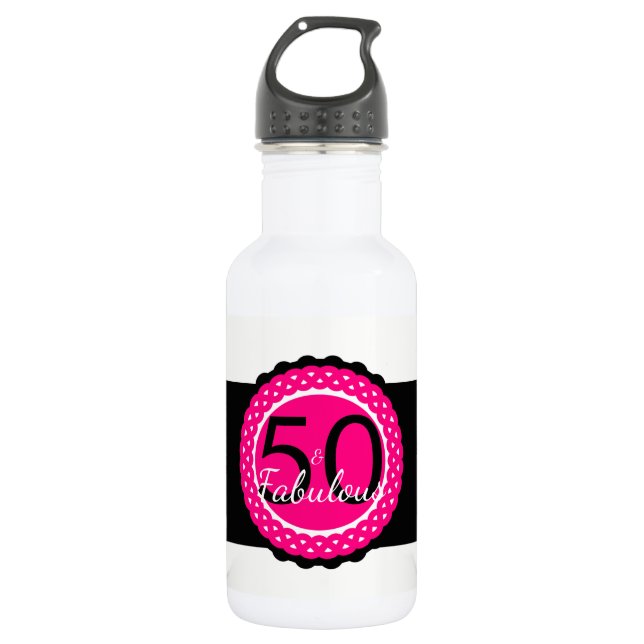 Garrafa Presente de Aniversário Rosa Quente e Preto 50 & F (Frente)