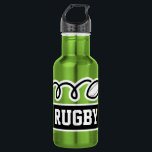 Garrafa Presente personalizado de rugby<br><div class="desc">Nome personalizado de râguebi, garrafa de água de aço inoxidável. Cor metálica de aço inoxidável verde. Ideia de presente esportivo para treinadores, jogadores, colegas de equipe e fãs de esportes. design de tipografia moderna para nome, citação engraçada, slogan ou monograma. Crie o seu único frasco de bebida monograma. Adequado para...</div>