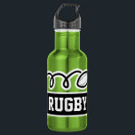 Garrafa Presente personalizado de rugby<br><div class="desc">Nome personalizado de râguebi, garrafa de água de aço inoxidável. Cor metálica de aço inoxidável verde. Ideia de presente esportivo para treinadores, jogadores, colegas de equipe e fãs de esportes. design de tipografia moderna para nome, citação engraçada, slogan ou monograma. Crie o seu único frasco de bebida monograma. Adequado para...</div>