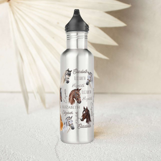 Garrafa Presentes equestres para raparigas nome personaliz (Horse gifts for girls personalized name horse portrait collage water bottle equestrian gifts)